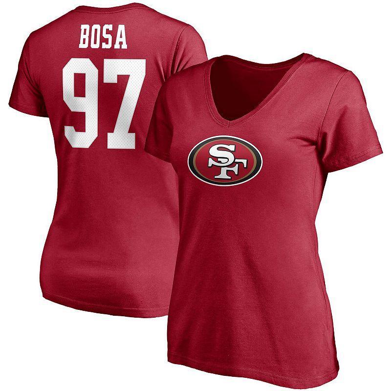 Womens Fanatics Branded Nick Bosa Scarlet San Francisco 49ers Player Icon Name & Number V-Neck T-Shirt Product Image