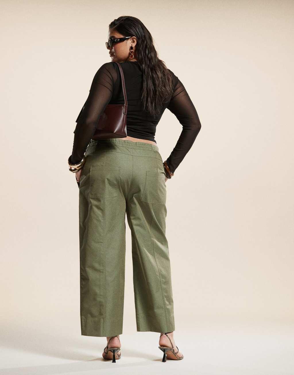 ASOS DESIGN Curve barrel pants with seam detail in khaki Product Image