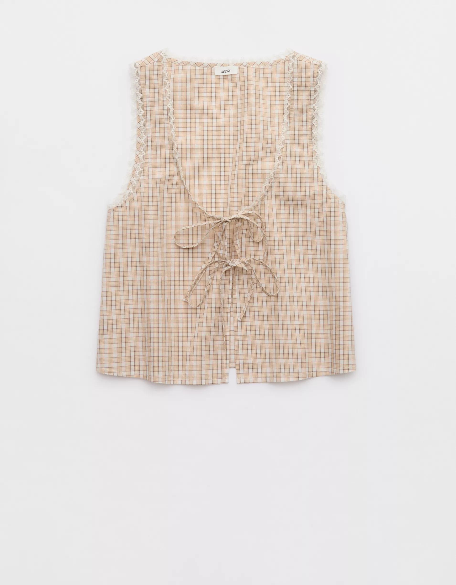 Aerie Off-Duty Poplin Tie Front Tank Top Women's Product Image