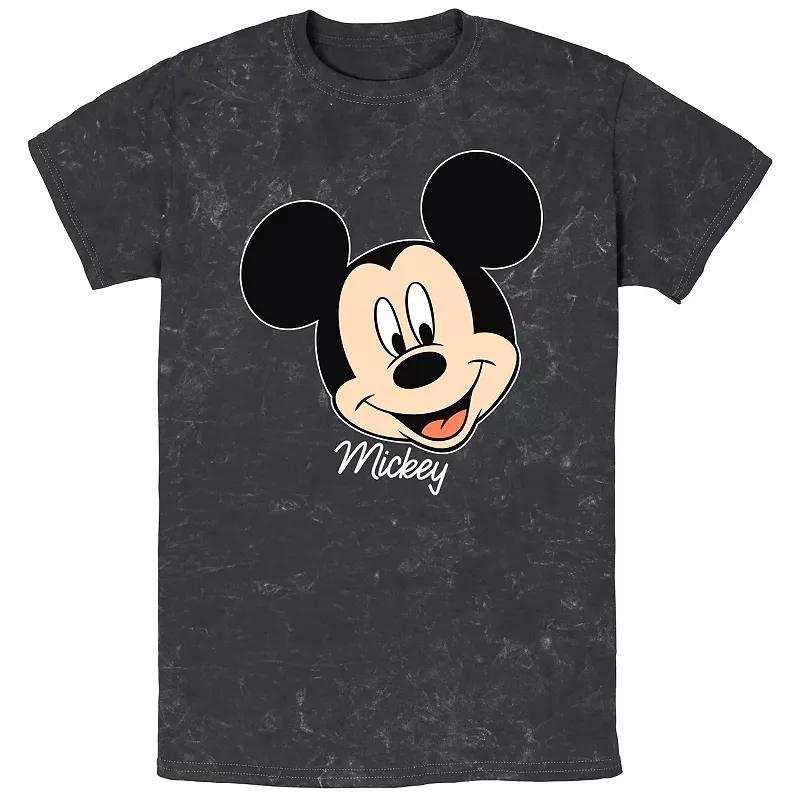 Men's Disney Mickey Mouse Smile Face Portrait Wash Tee, Size: XL, Black Product Image