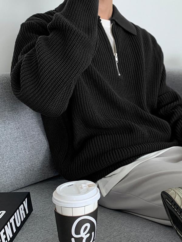 Men's Knit Half Zip Lapel Sweater Product Image