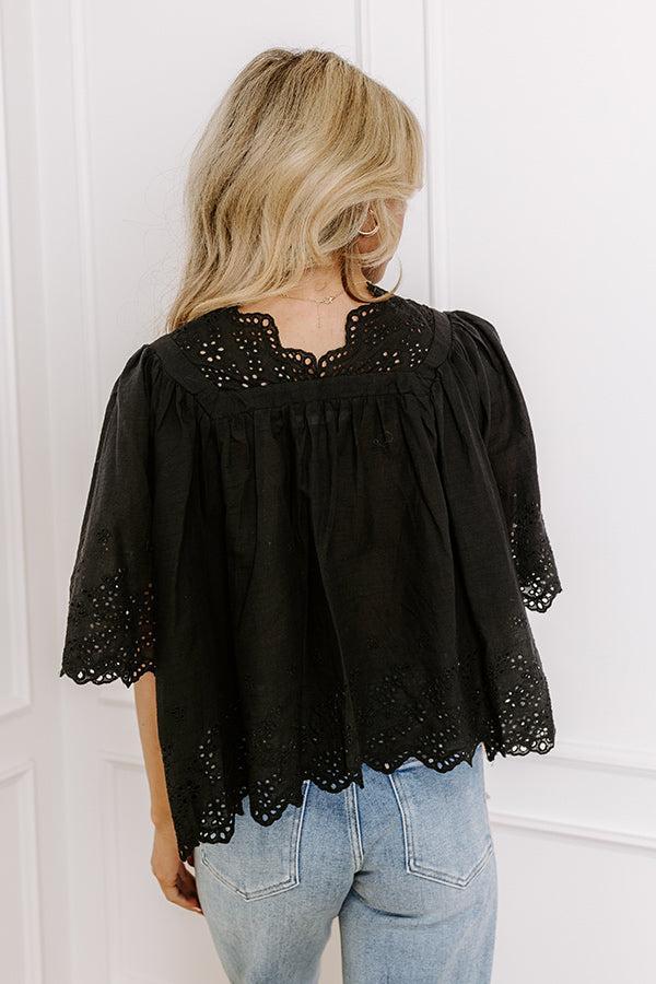 Sun-kissed Serenade Eyelet Top in Black Product Image