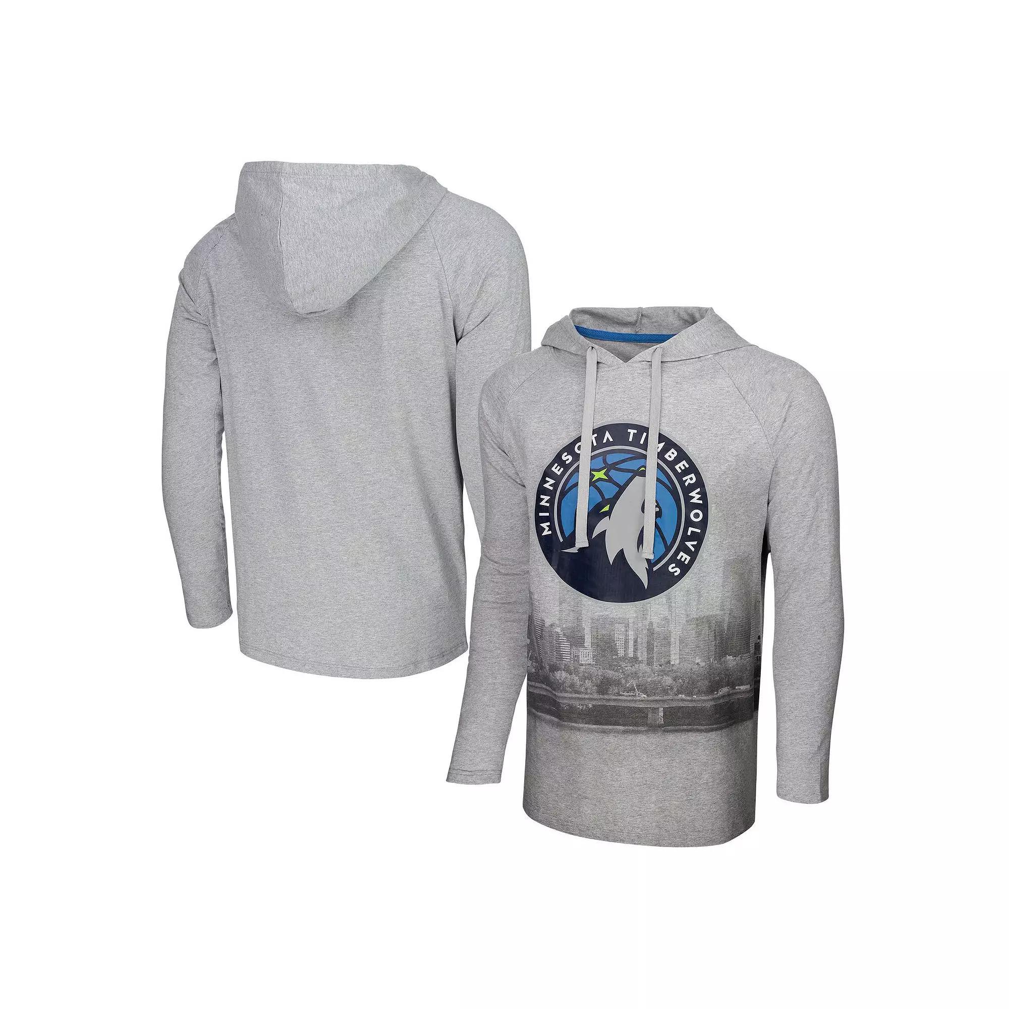 Men's Stadium Essentials Heather Gray Minnesota Timberwolves Atrium Raglan Long Sleeve Hoodie T-Shirt, Size: Small, Grey Product Image