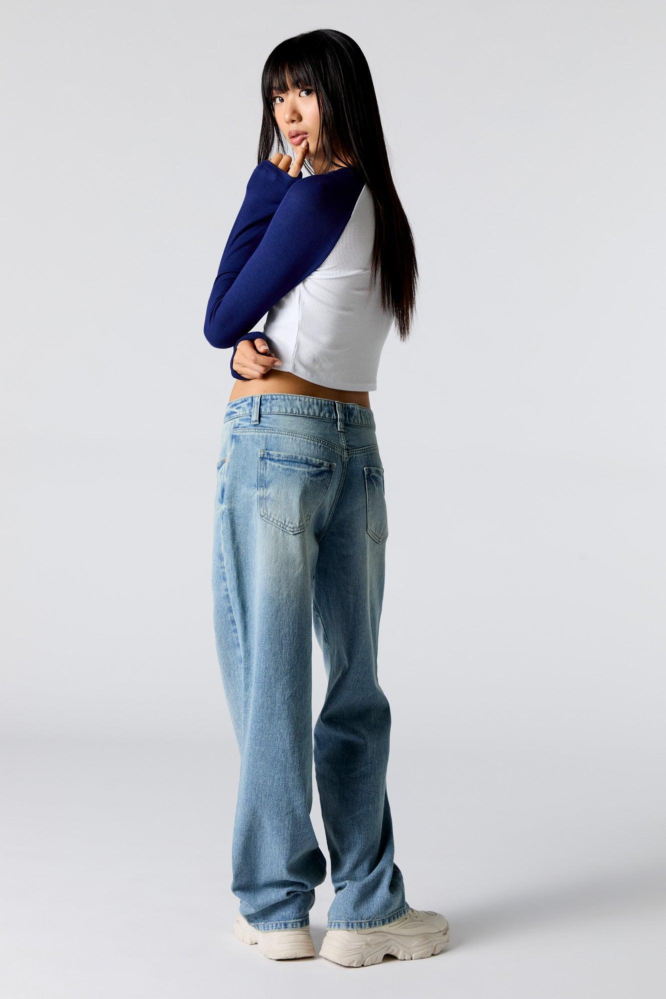 Medium Wash Slouchy Straight Leg Jean Female Product Image