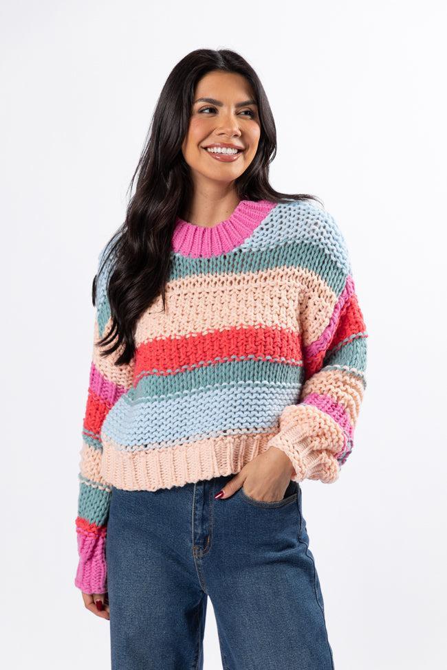 In Line Peach Multi Chunky Striped Sweater FINAL SALE Product Image