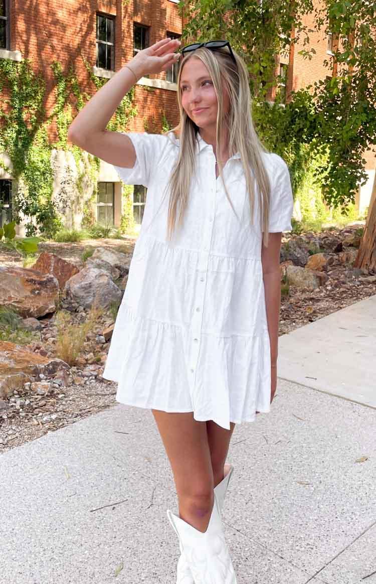 Frances White Linen Tiered Dress Product Image