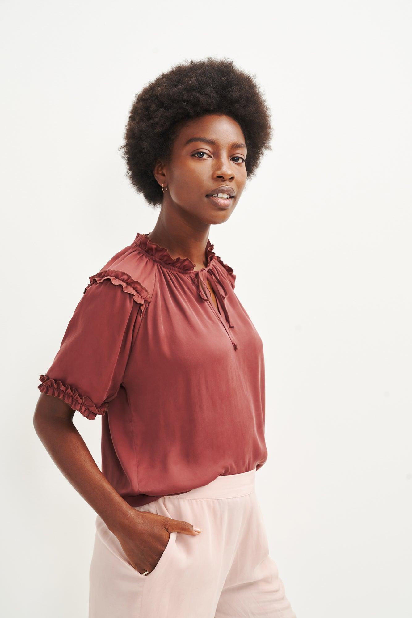 Zuri Cupro Blouse - Earth - ReAmour Product Image