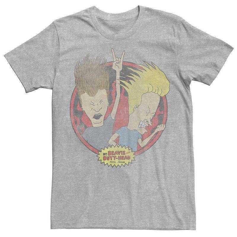 Mens Beavis and Butthead Rock N Roll Circle Portrait Tee Athletic Grey Product Image