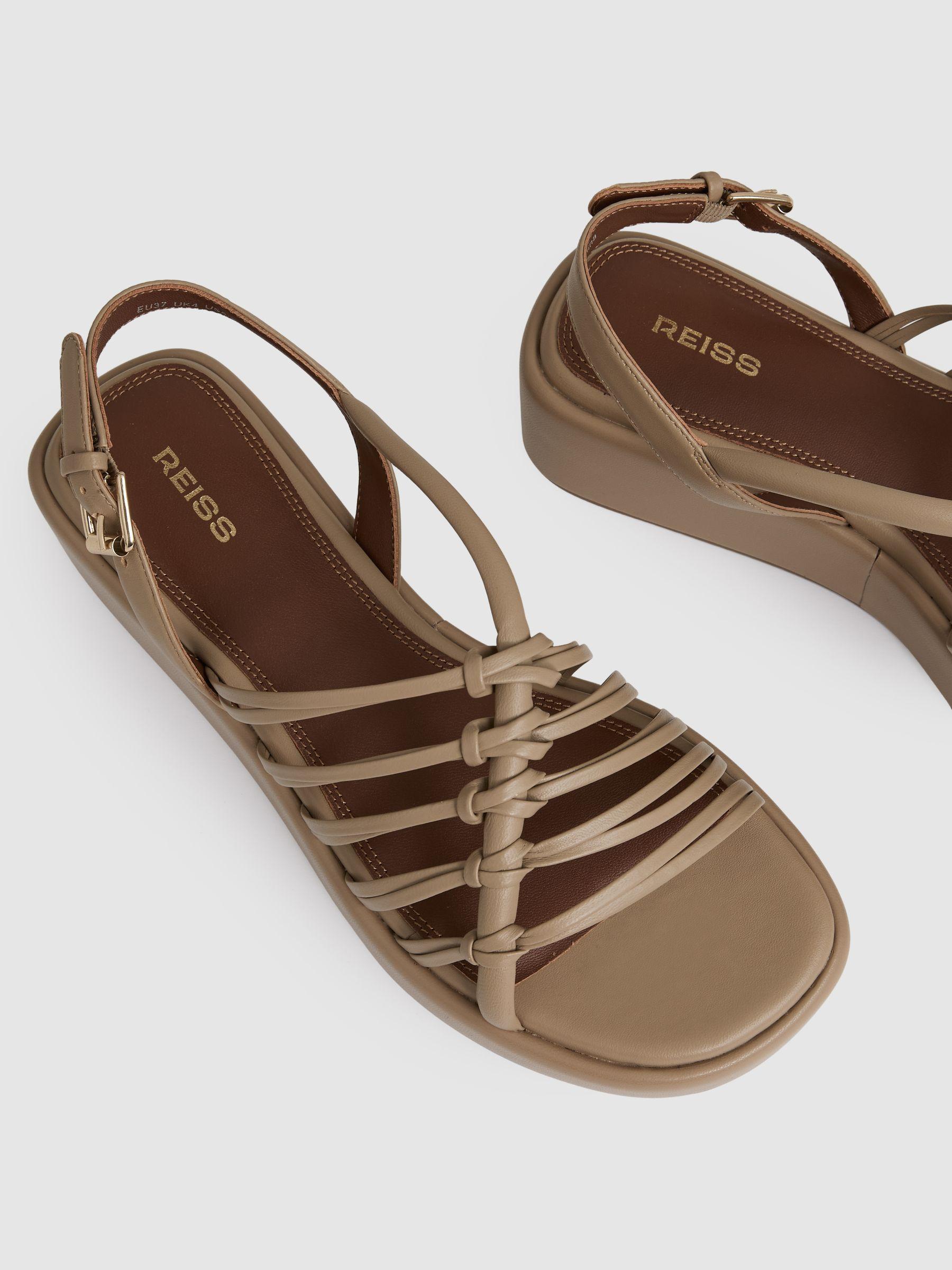 Leather Knot Strappy Platform Sandals in Beige Product Image