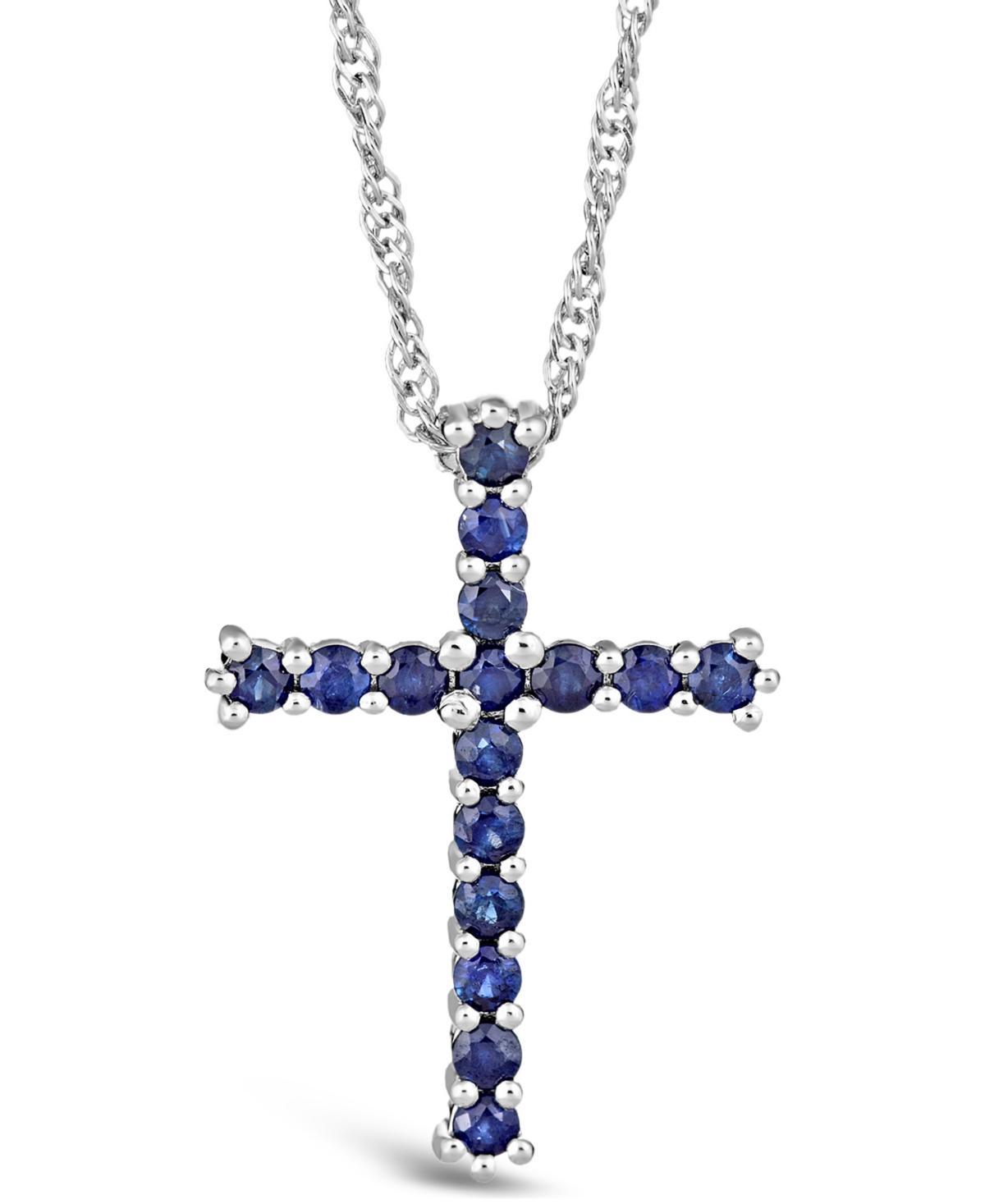 Celebration Gems Sterling Silver Sapphire Cross Pendant Necklace, Womens Blue Product Image