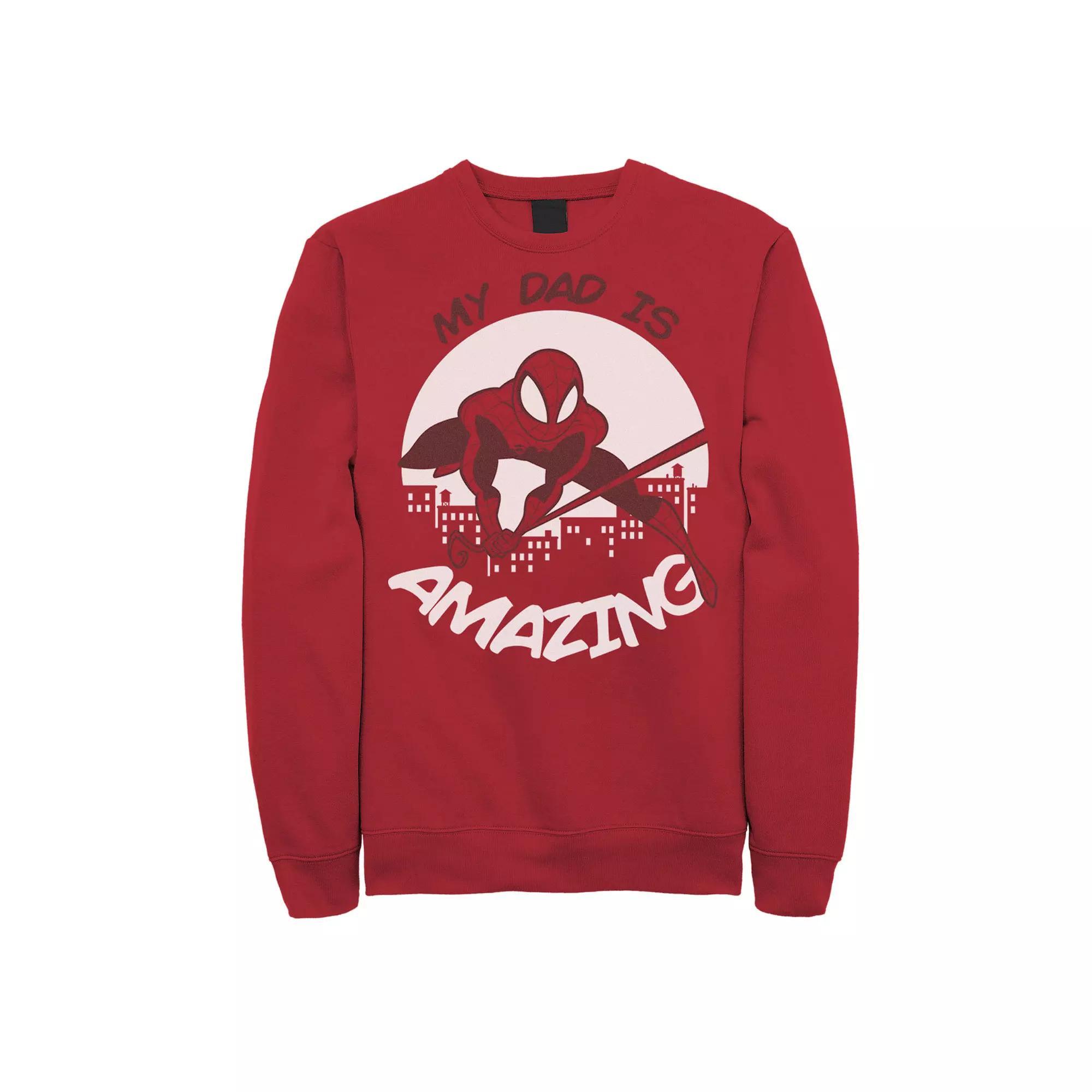 Men's Marvel Father's Day My Dad Is Amazing Spider-Man Action Pose Sweatshirt, Size: Small, Red Product Image