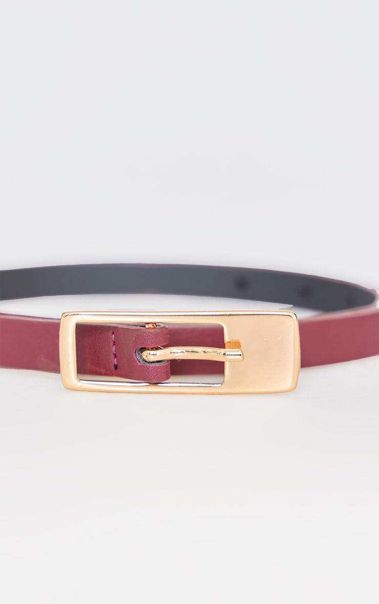 Burgundy PU Square Buckle Skinny Belt Product Image