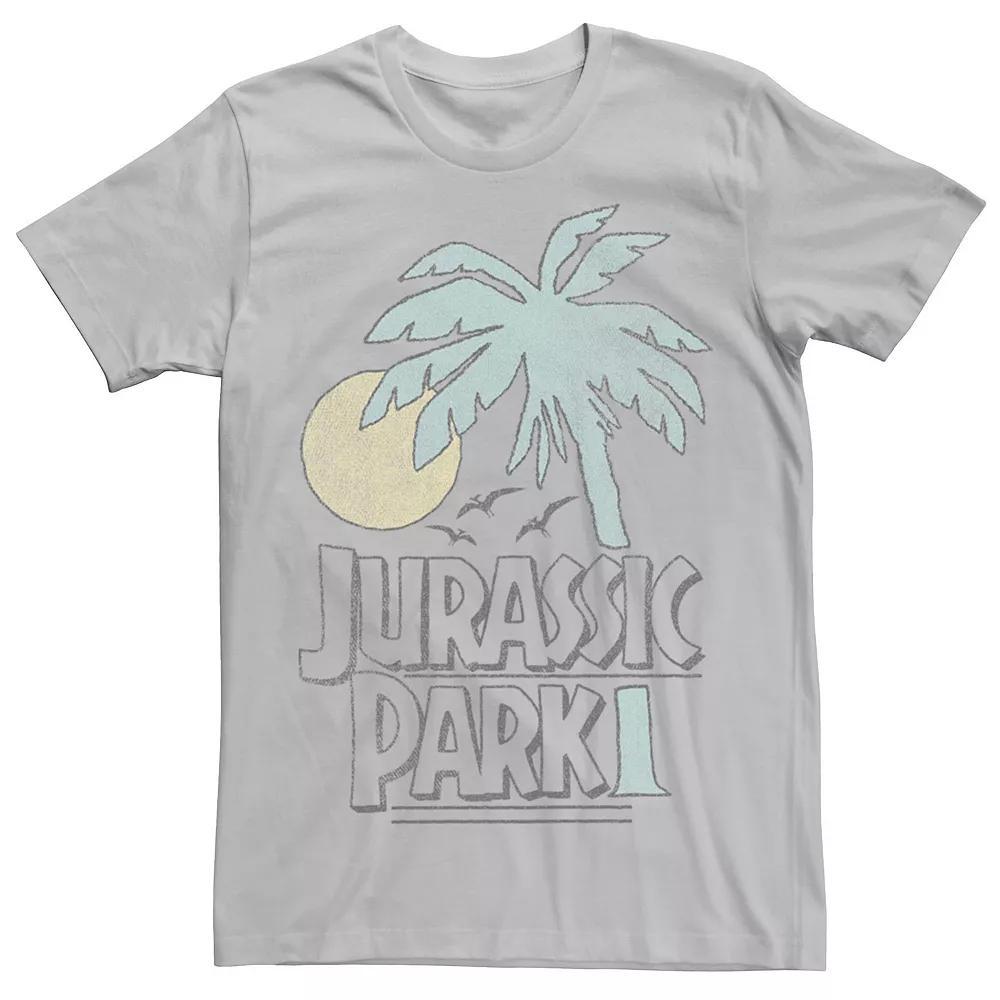 Men's Jurassic Park Palm Tree Sunset Logo Tee, Size: XL, Silver Product Image