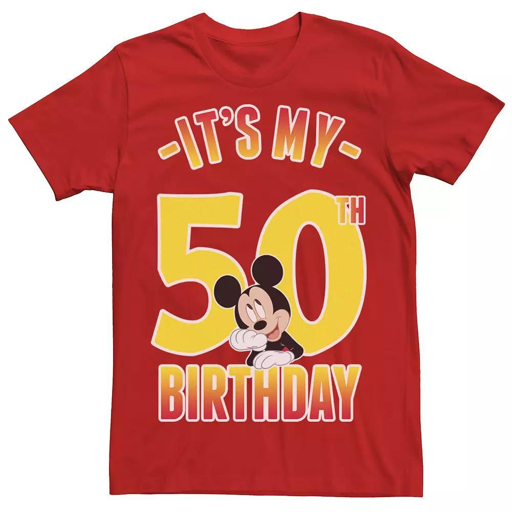 Disney's Mickey Mouse It's My 50th Birthday Men's Gradient Portrait Tee, Size: XS, Red Product Image