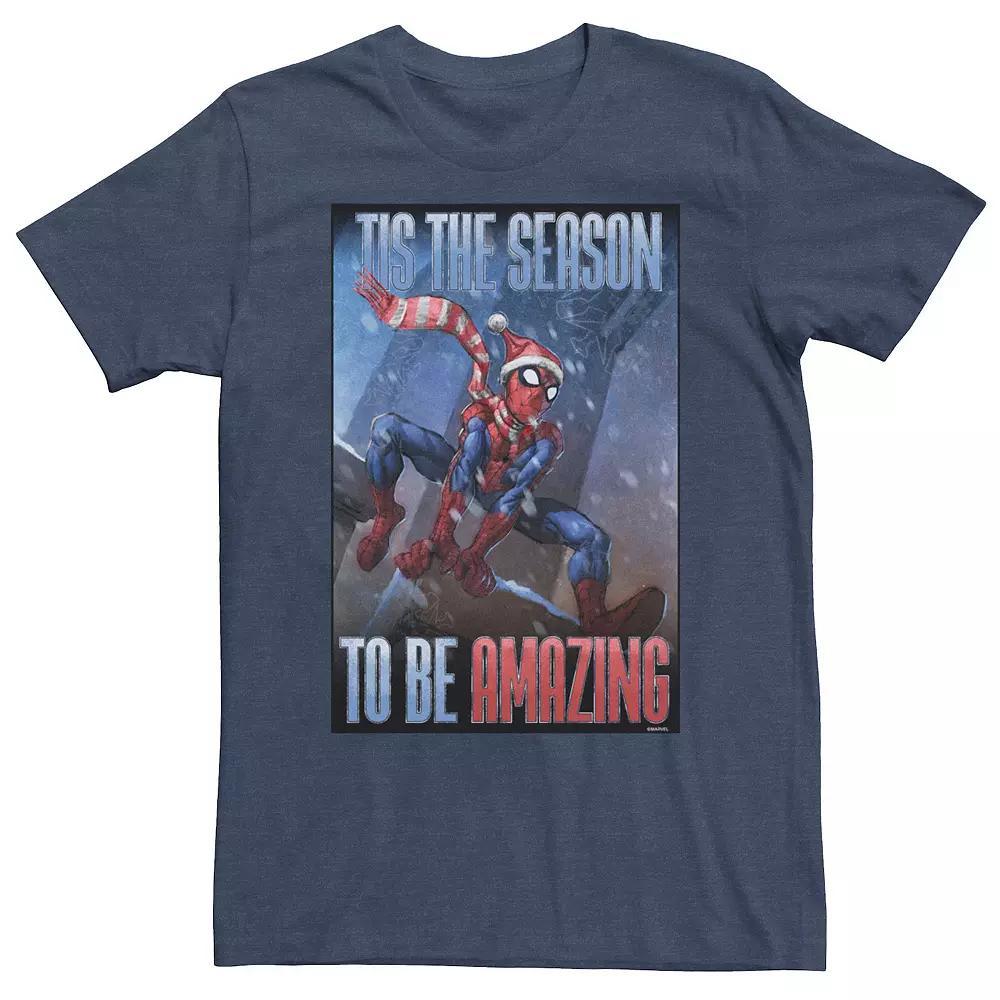 Men's Marvel Spider-Man 'Tis The Season To Be Amazing Tee, Size: Small, Navy Grey Product Image