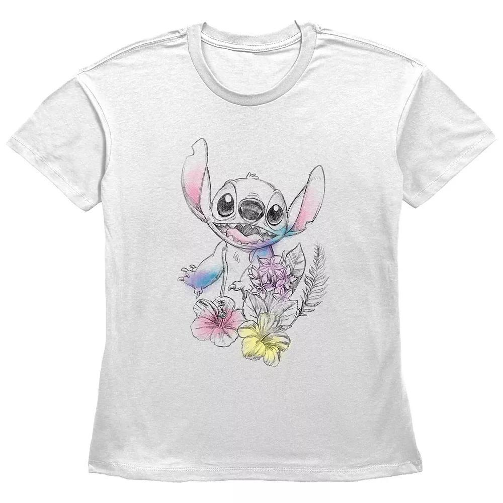 Disney's Lilo & Stitch Women's Floral Sketch Graphic Tee, Size: XXL, White Product Image