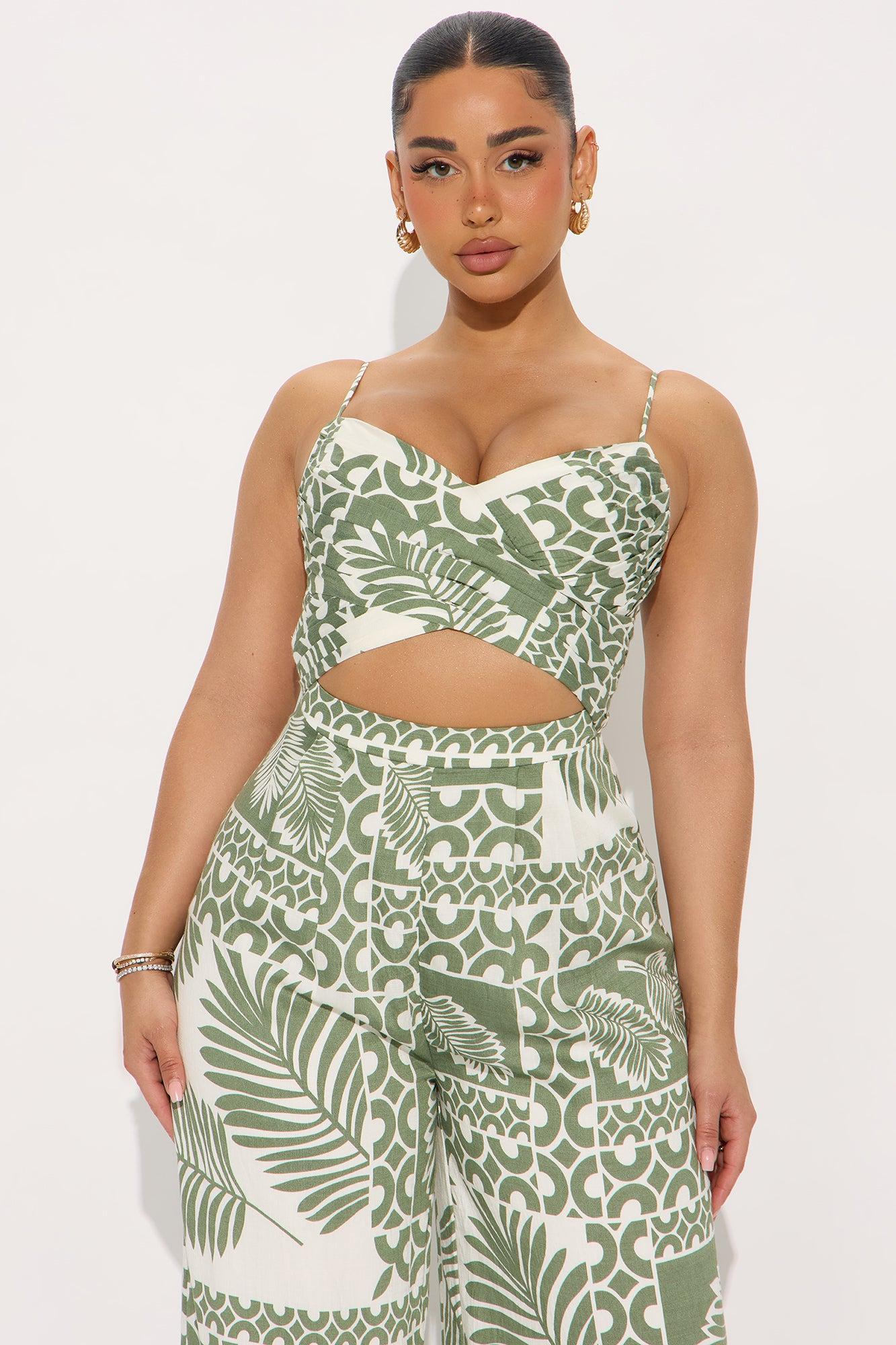 Abilene Cut Out Linen Jumpsuit - Sage/combo Product Image