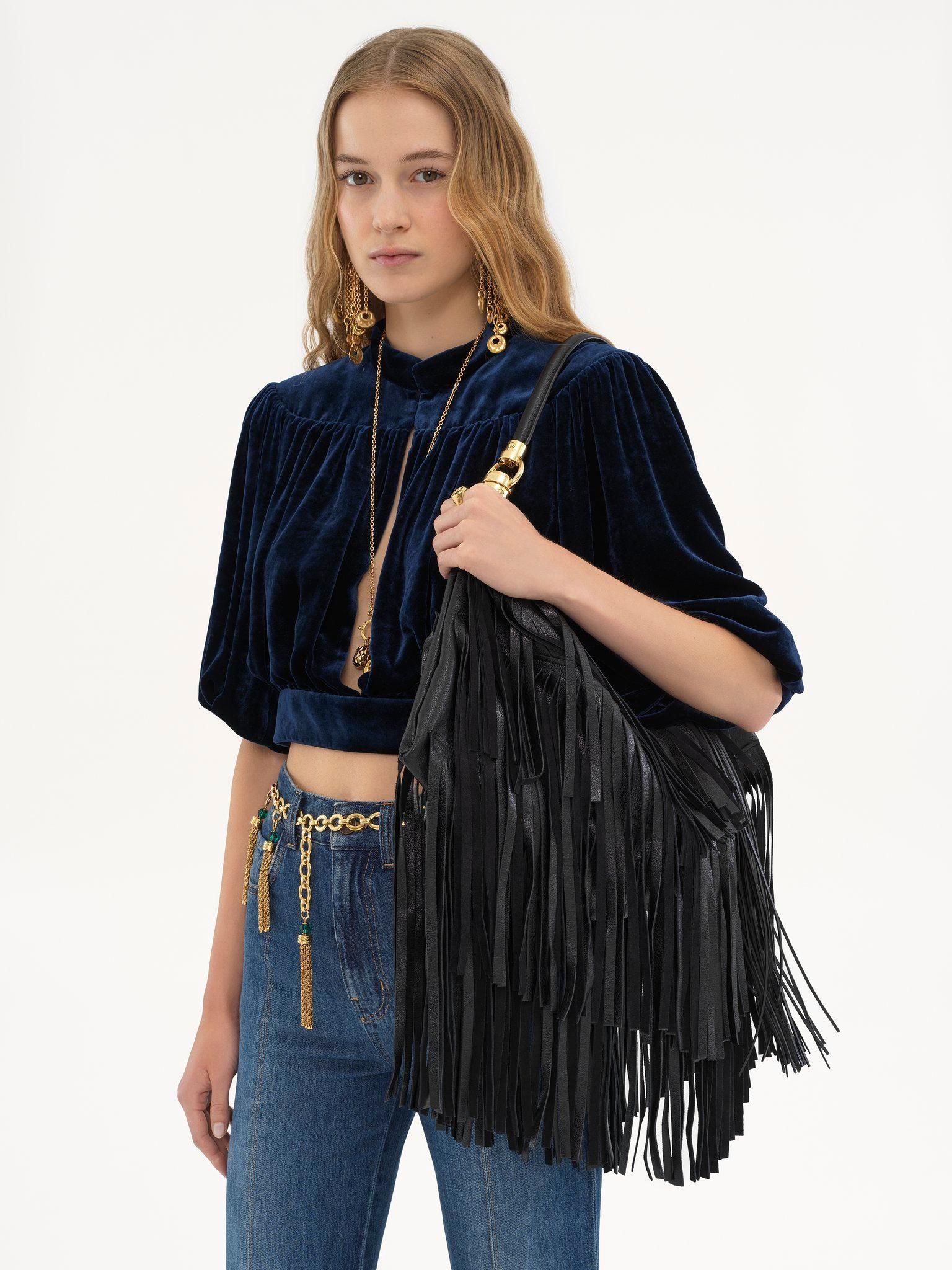 Chloé Foulard shoulder bag in fringed leather Product Image