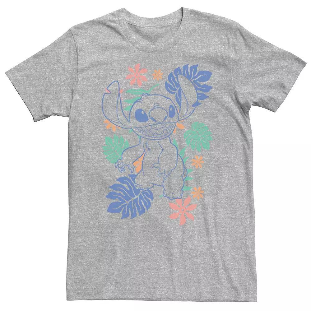 Big & Tall Disney Lilo & Stitch Hawaiian Plants Stitch Outline Sketch Tee, Men's, Size: Large Tall, Athletic Grey Product Image