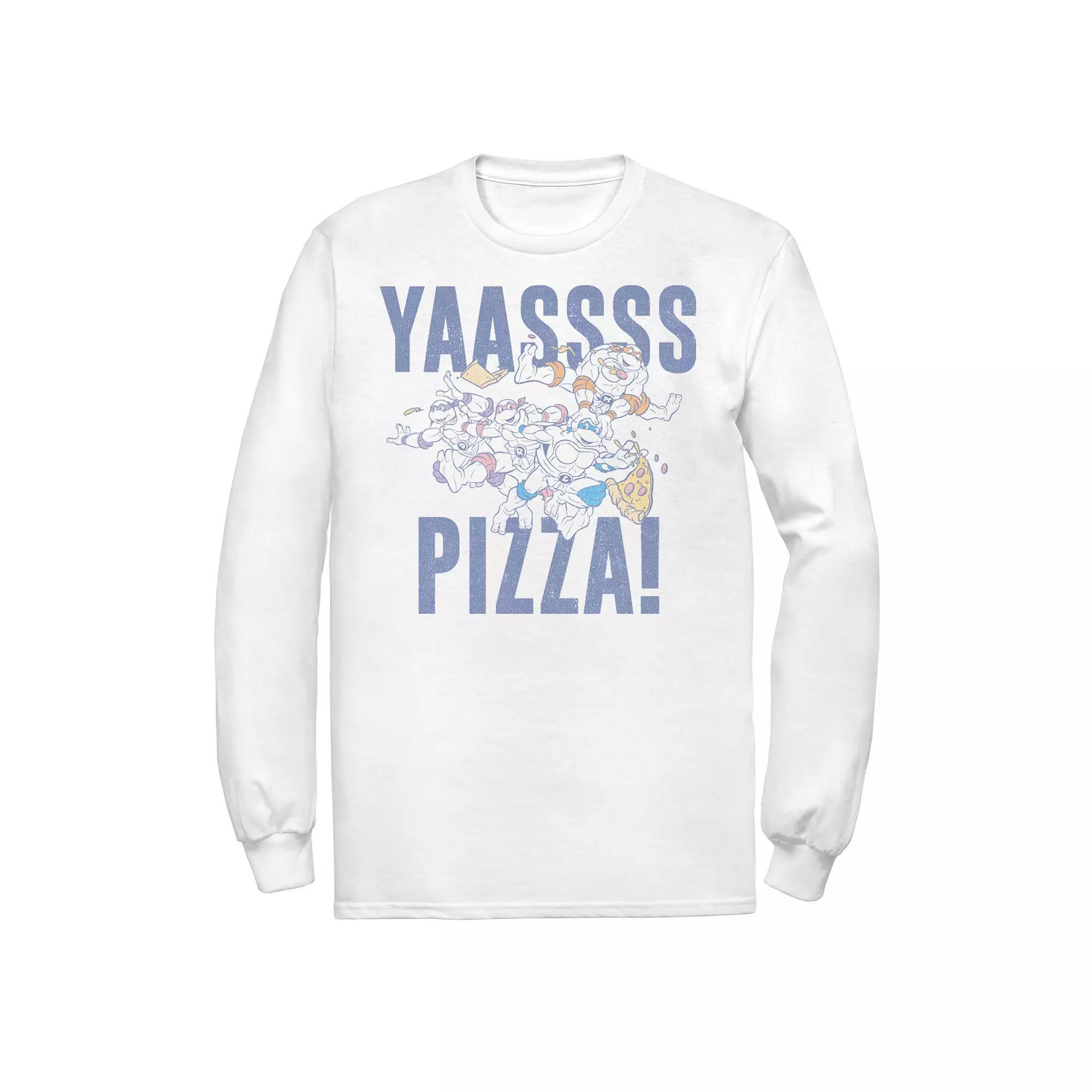 Men's Ninja Turtles Yaaasss Pizza Long Sleeve Tee, Size: XL, White Product Image