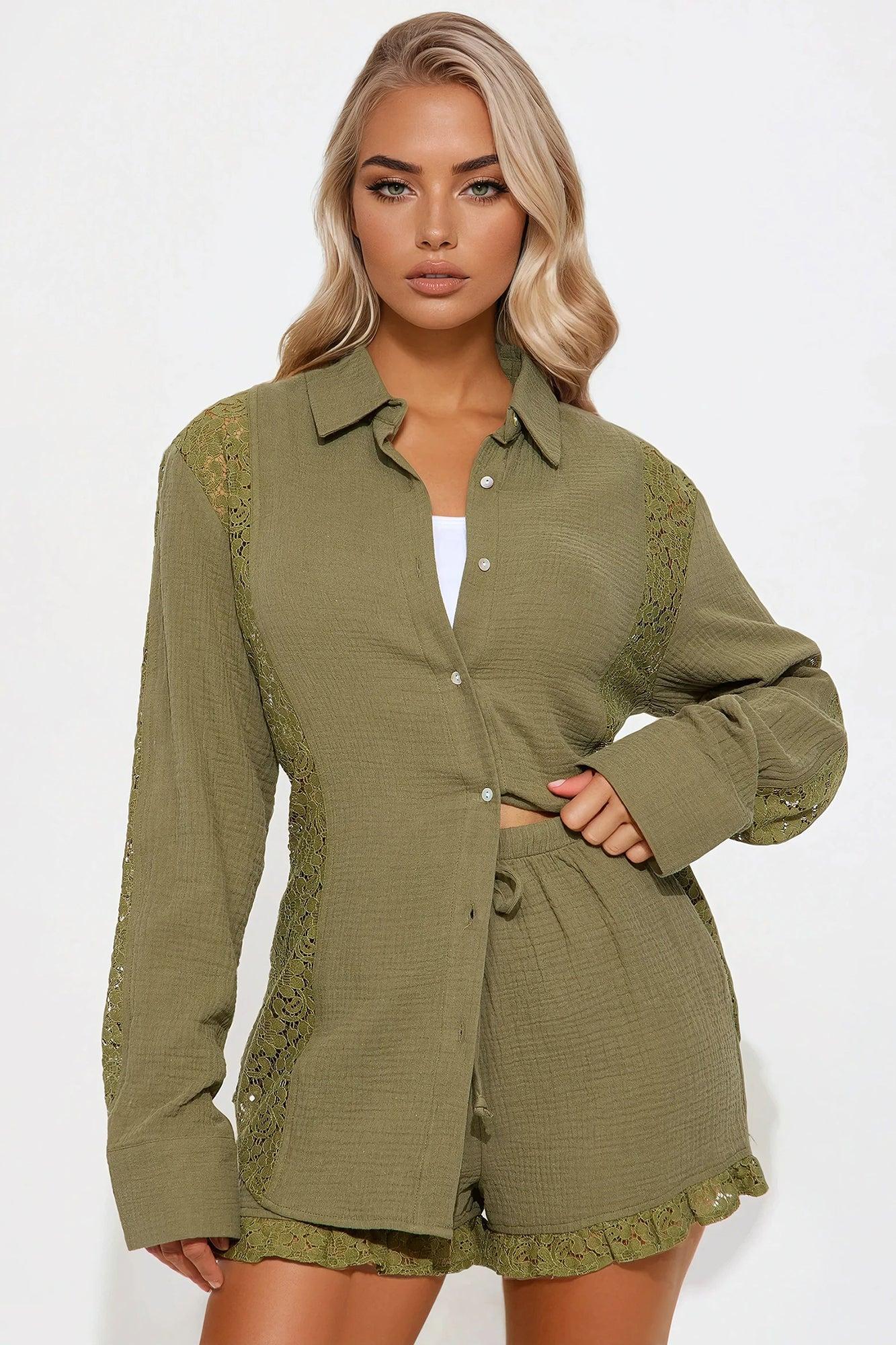 Layla Lace Short Set - Olive Product Image