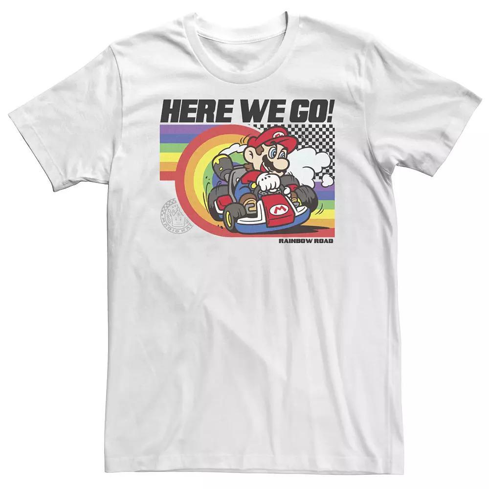 Big & Tall Mario Kart Pride Rainbow Road Here We Go Tee, Men's, Size: XL Tall, White Product Image