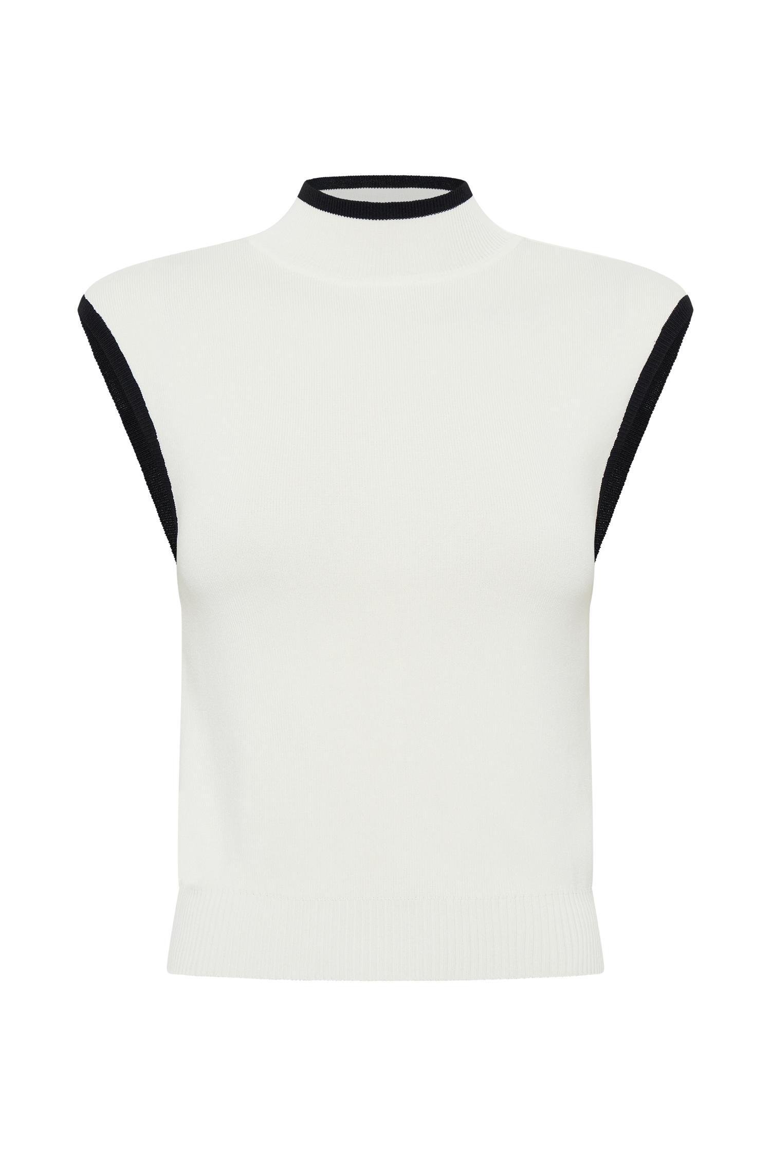 Laurina High Neck Contrast Top - Ivory Product Image