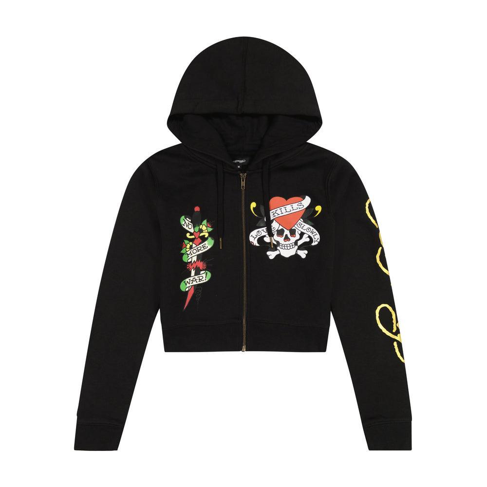 LKS Skull Black Zip Front Cropped Hoodie Product Image