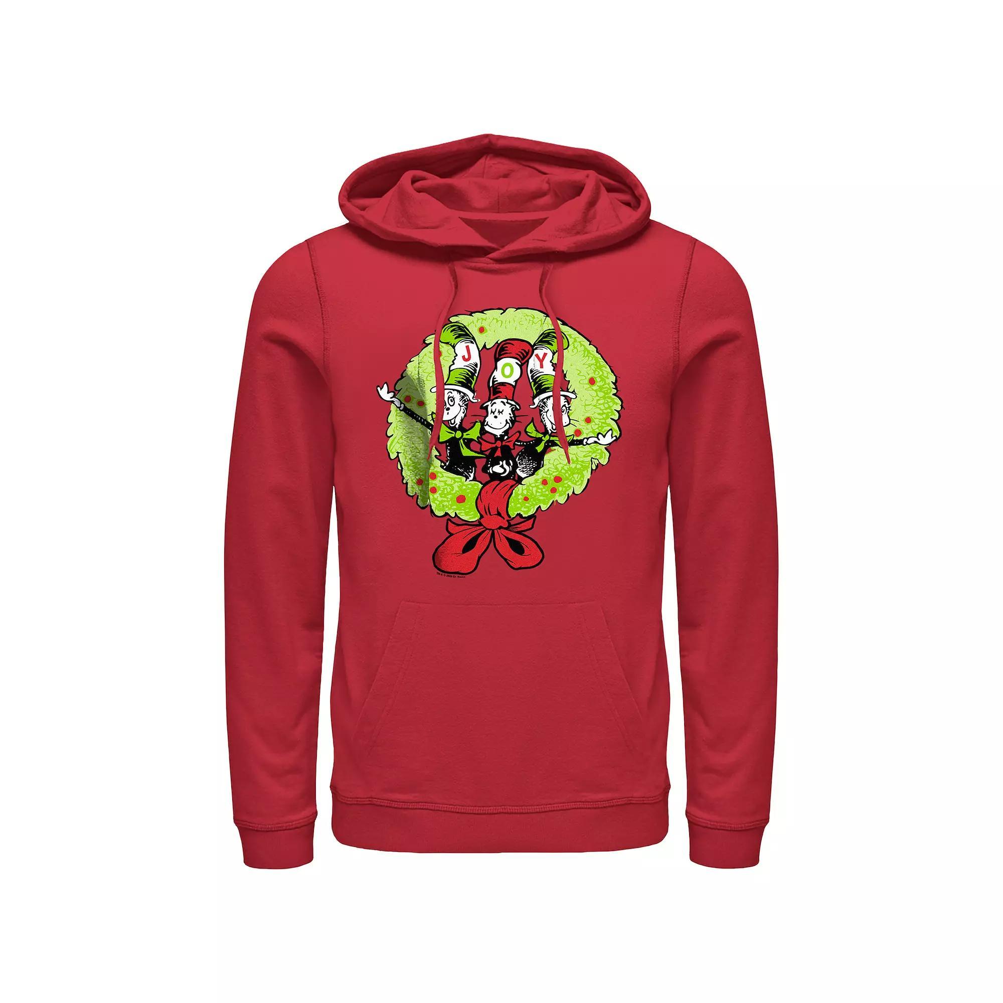 Men's Dr. Seuss The Cat In The Hat Christmas Joy Wreath Graphic Hoodie, Size: XXL, Red Product Image
