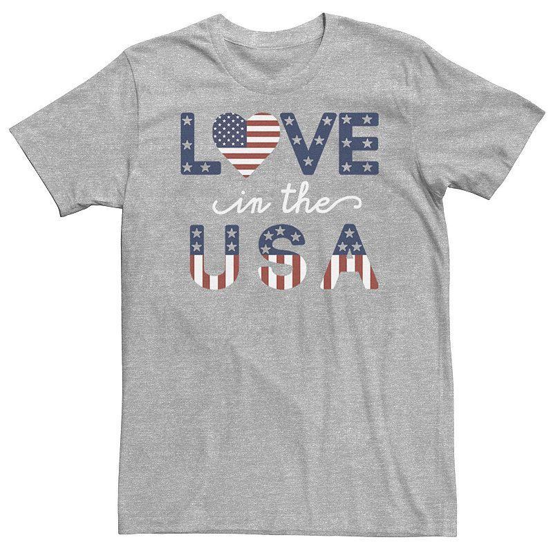 Big & Tall Americana "Love In The USA" Flag Text Tee, Men's, Size: 4XL, Athletic Grey Product Image