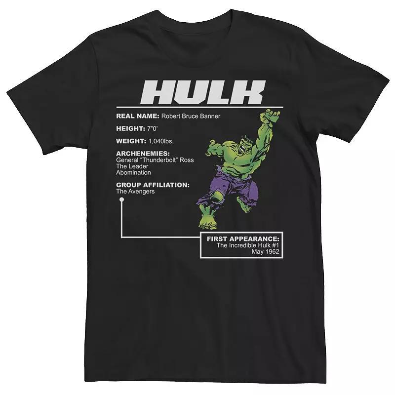 Men's Marvel Hulk Stats Poster Graphic Tee, Size: Large, Black Product Image