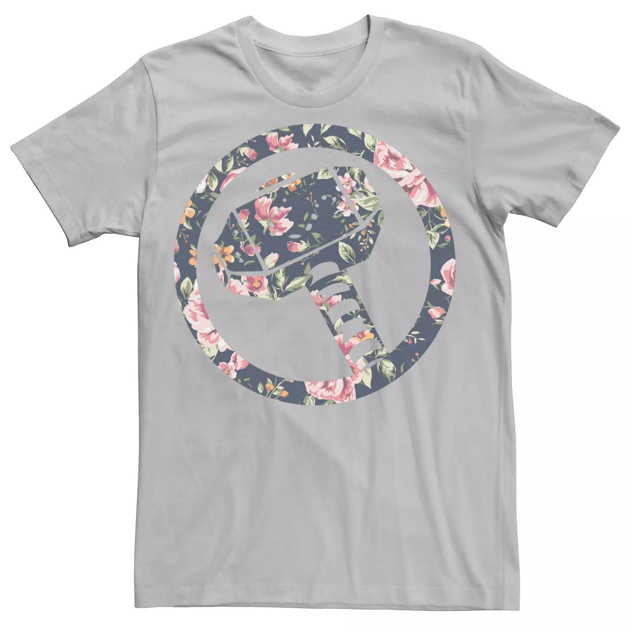 Men's Marvel Thor Floral Hammer Symbol Fill Tee, Size: Medium, Silver Product Image