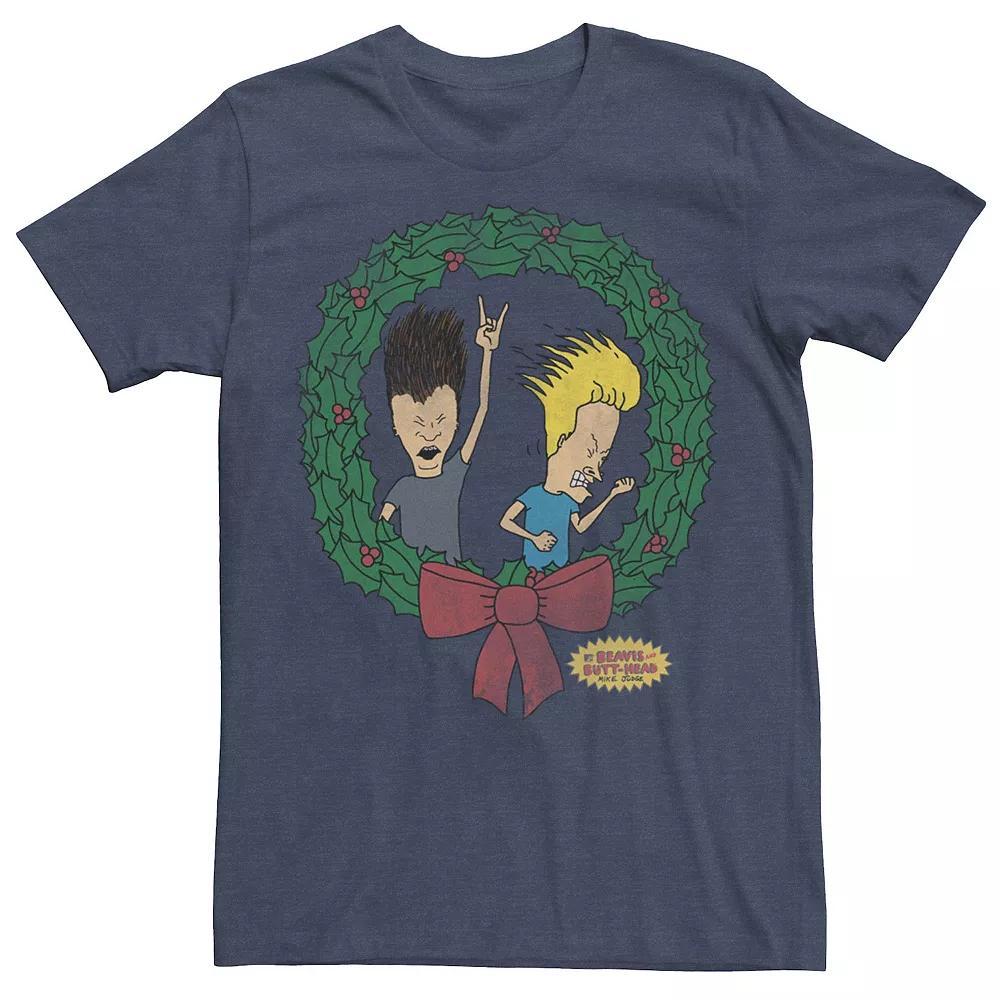 Men's Beavis and Butthead Rock On Christmas Wreath Tee,  Product Image