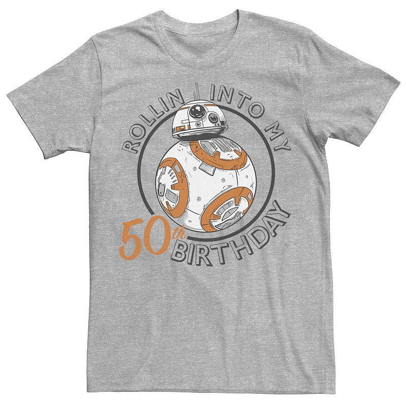 Men's Star Wars BB-8 Rollin Into My 50th Birthday Portrait Tee, Size: XL, Athletic Grey Product Image