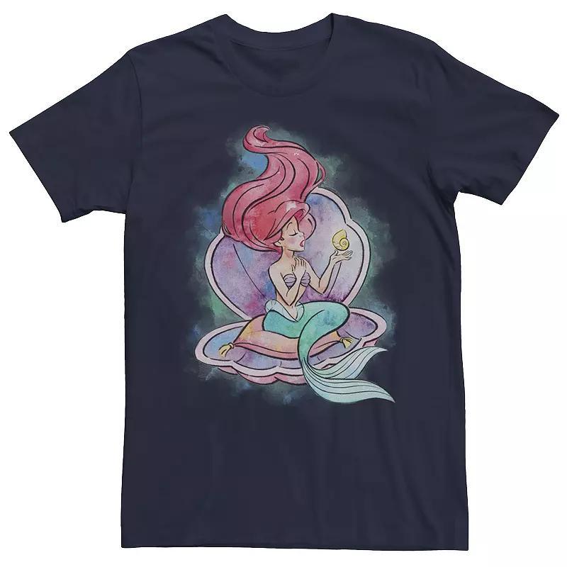 Disneys The Little Mermaid Ariel Clam Shell Watercolor Portrait Mens Tee Blue Product Image