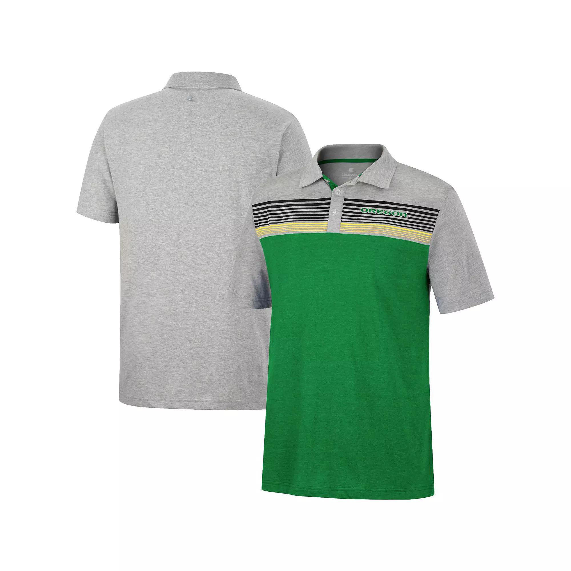 Men's Colosseum Green/Heather Gray Oregon Ducks Caddie Lightweight Polo, Size: Large Product Image