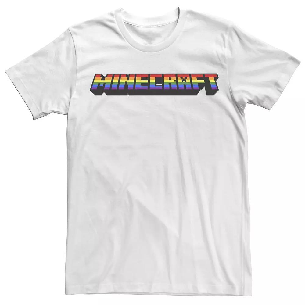 Men's Minecraft Rainbow Pixelated Logo Tee, Size: Small, White Product Image