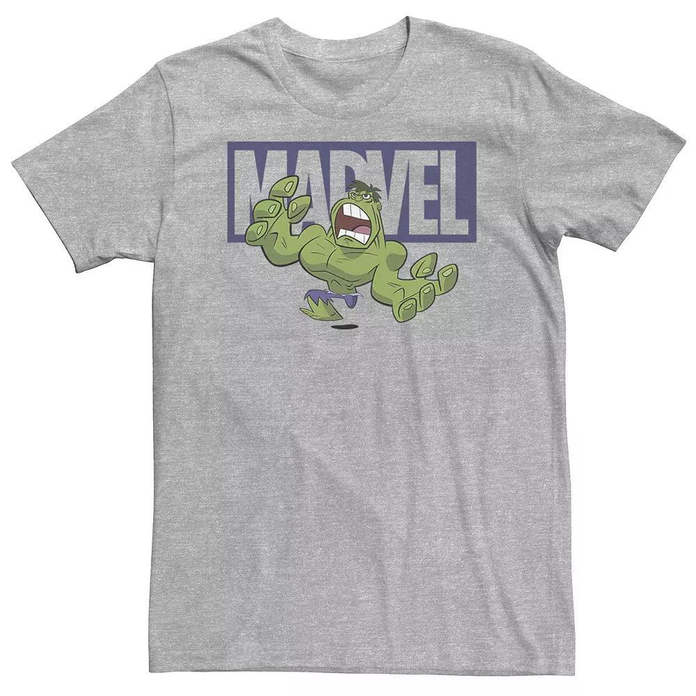 Big & Tall Marvel Hulk Chibi Action Pose Logo Outline Tee, Men's, Size: Large Tall, Athletic Grey Product Image