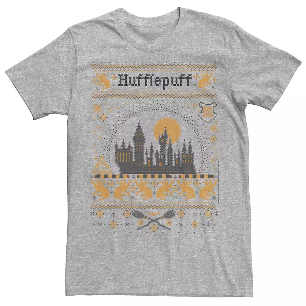 Men's Harry Potter Christmas Hufflepuff Ugly Sweater Tee, Size: XXL, Athletic Grey Product Image