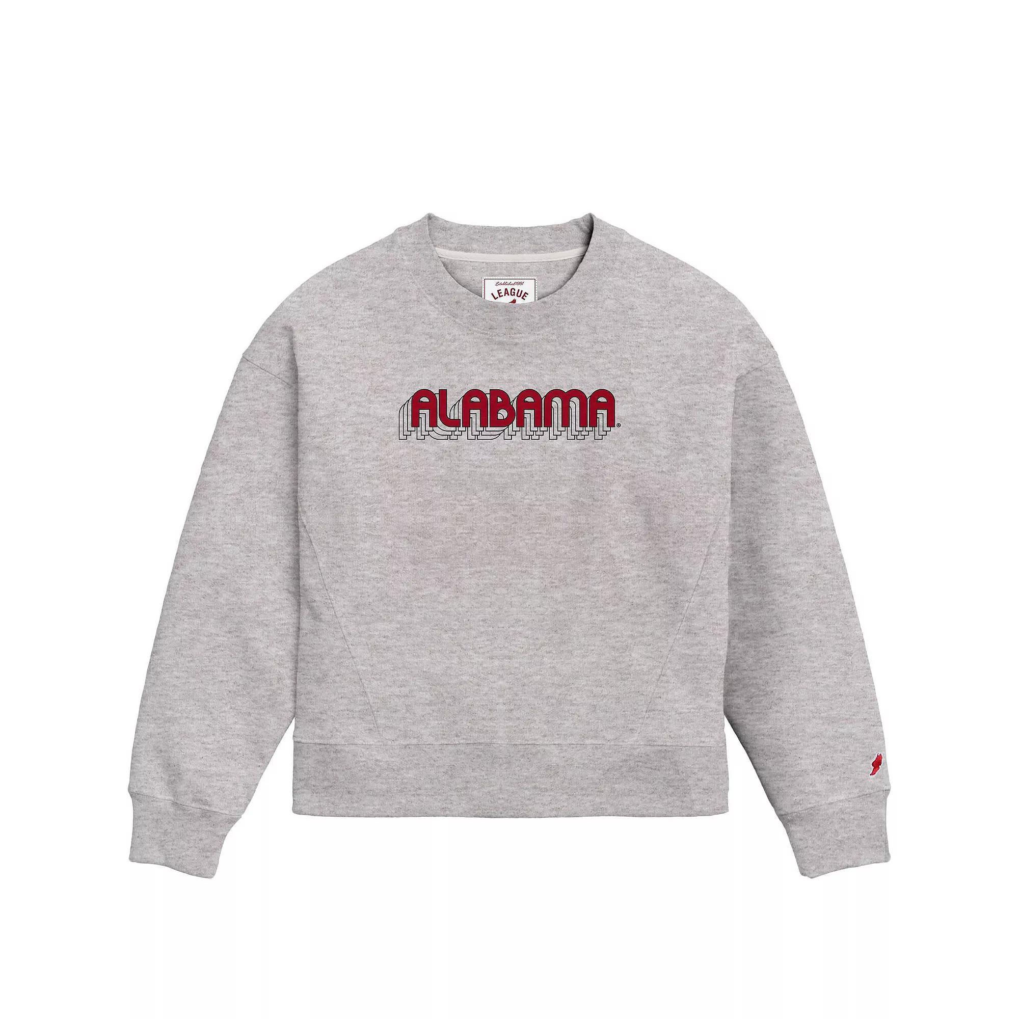 Women's League Collegiate Wear Ash Alabama Crimson Tide Boxy Pullover Sweatshirt, Size: Large, Black Product Image