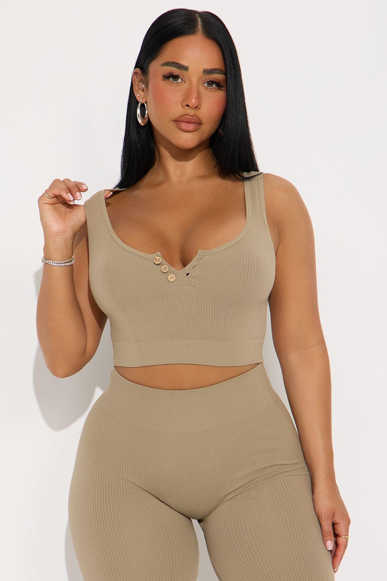Hannah Seamless Ribbed Biker Short Set - Taupe Product Image