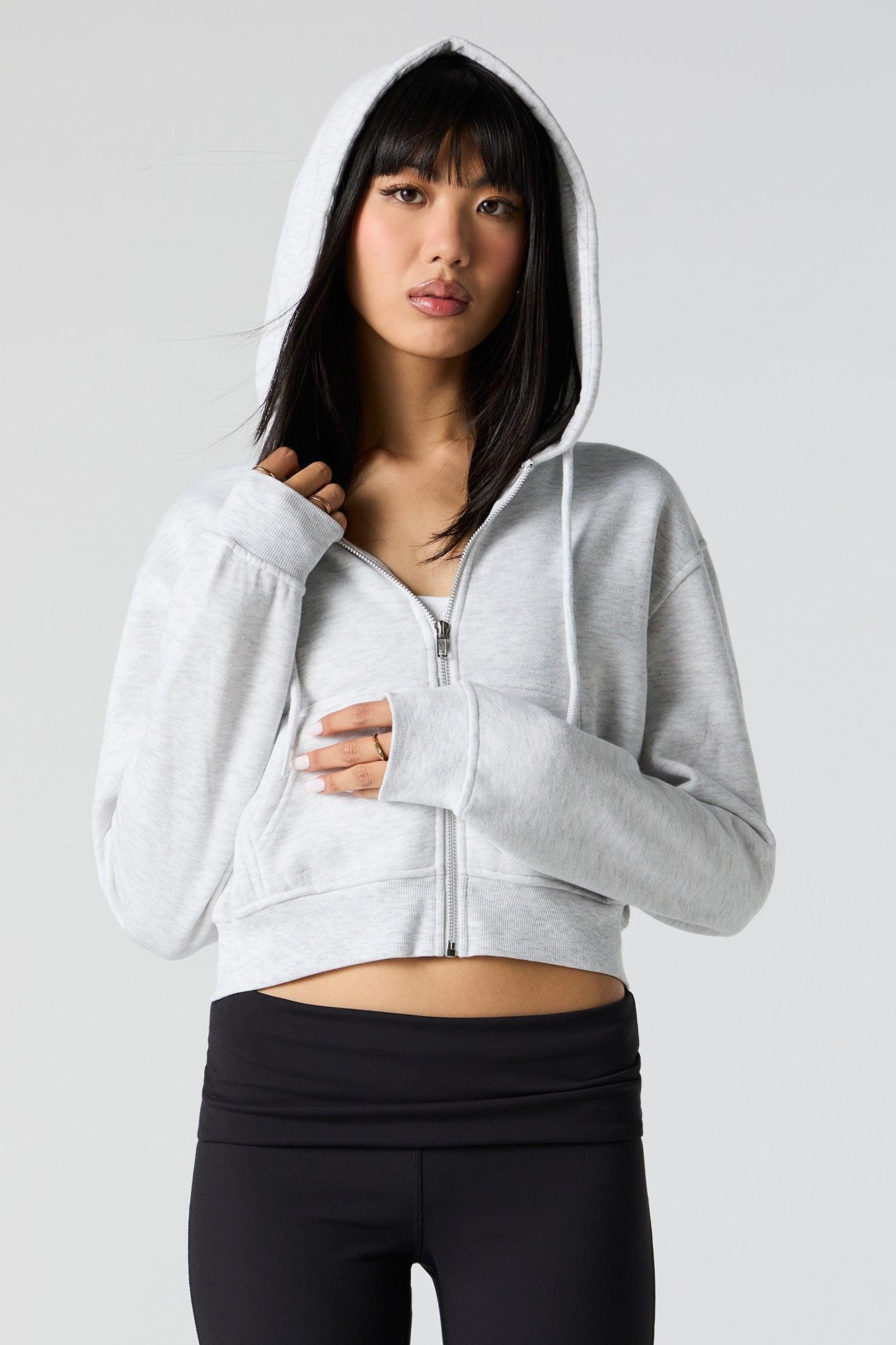 Fleece Cropped Zip-Up Hoodie Female Product Image