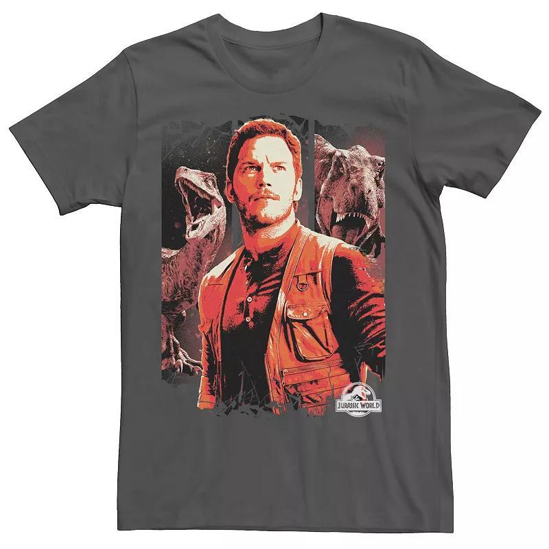 Mens Jurassic World Two Owen and Dinosaurs Red Hue Panel Portrait Tee Grey Heather Product Image