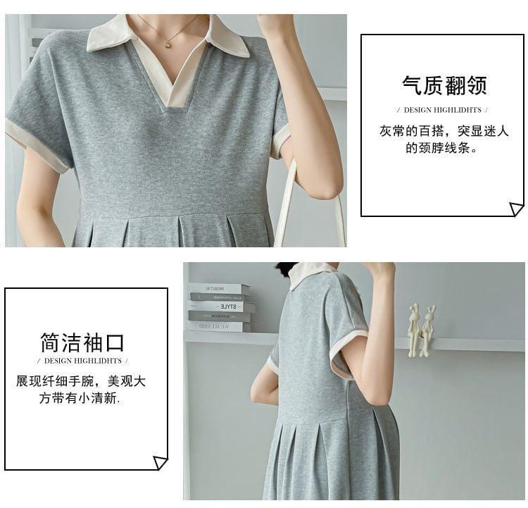 Maternity Short-Sleeve Collar Contrast Trim Midi A-Line Dress Product Image