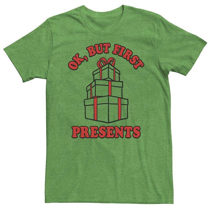 Mens Ok But First Presents Christmas Tee Kelly Grey Product Image