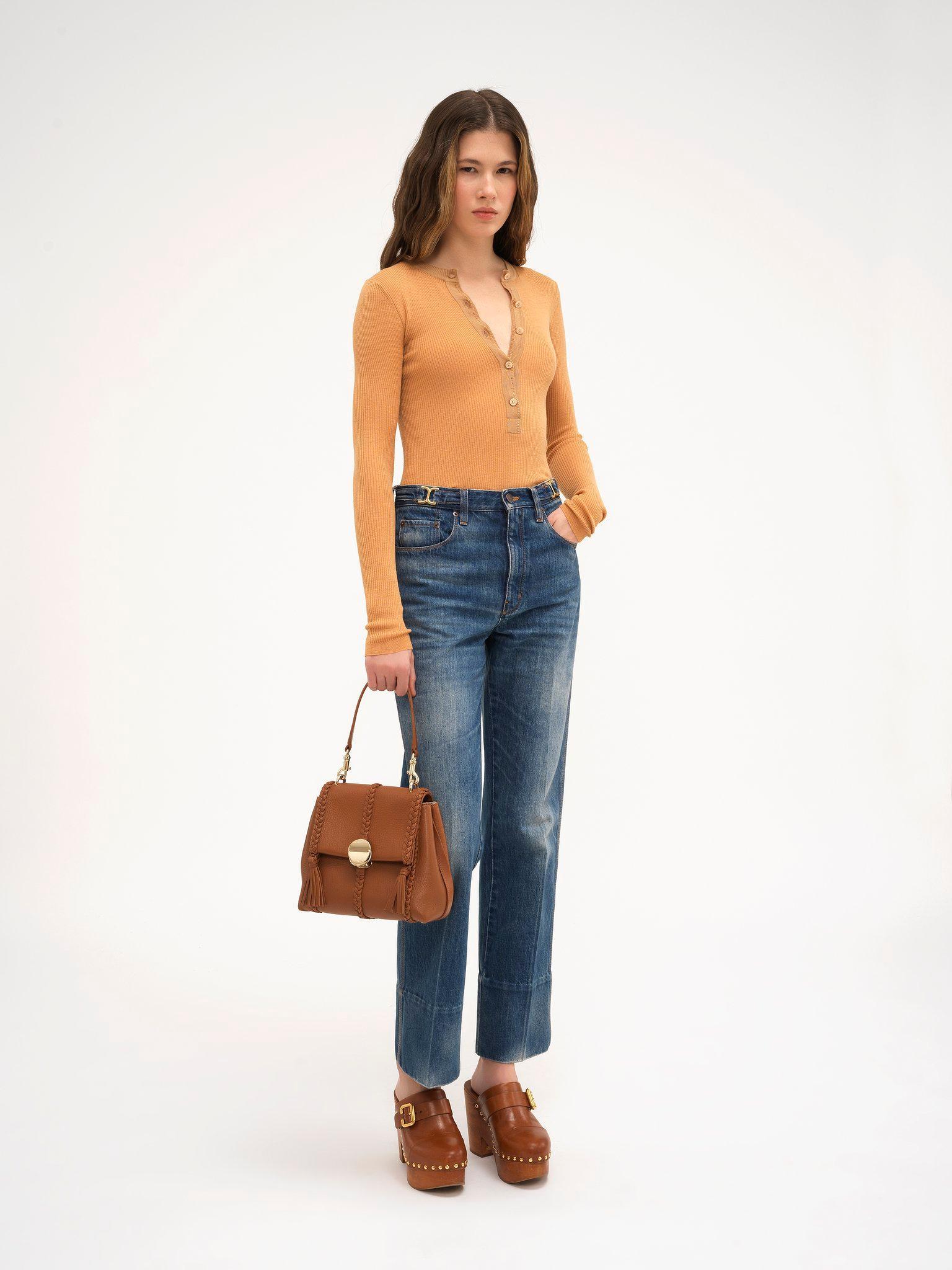 Small Penelope soft shoulder bag in grained leather Product Image