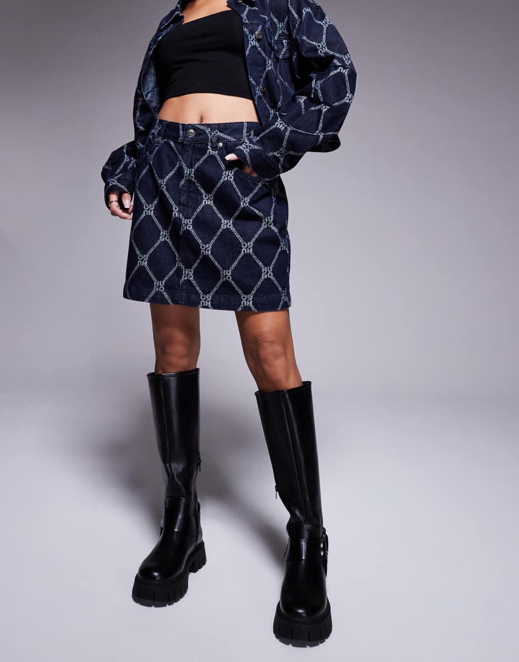 HUGO Red gebisi printed denim skirt in dark blue - part of a set Product Image