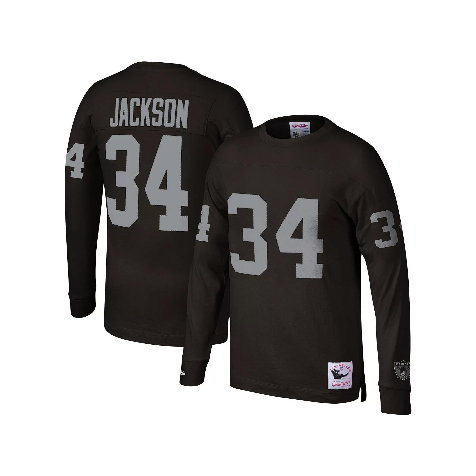 Mens Mitchell & Ness Bo Jackson Black Los Angeles Raiders Throwback Retired Player Name & Number Long Sleeve Top Product Image