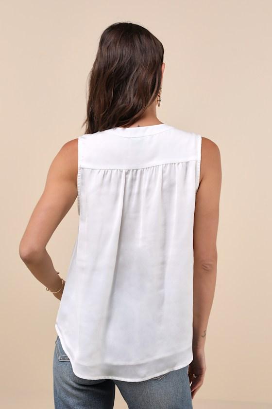 Compelling Simplicity White Satin V-Neck Tank Top Product Image