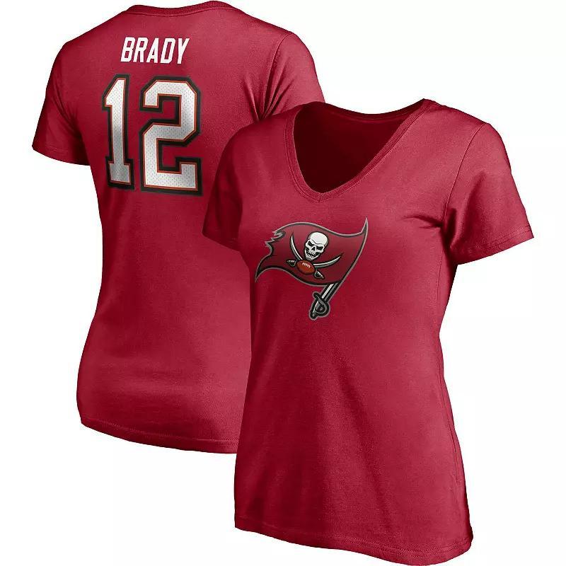 Women's Fanatics Branded Tom Brady Red Tampa Bay Buccaneers Player Icon Name & Number V-Neck T-Shirt, Size: 2XL Product Image